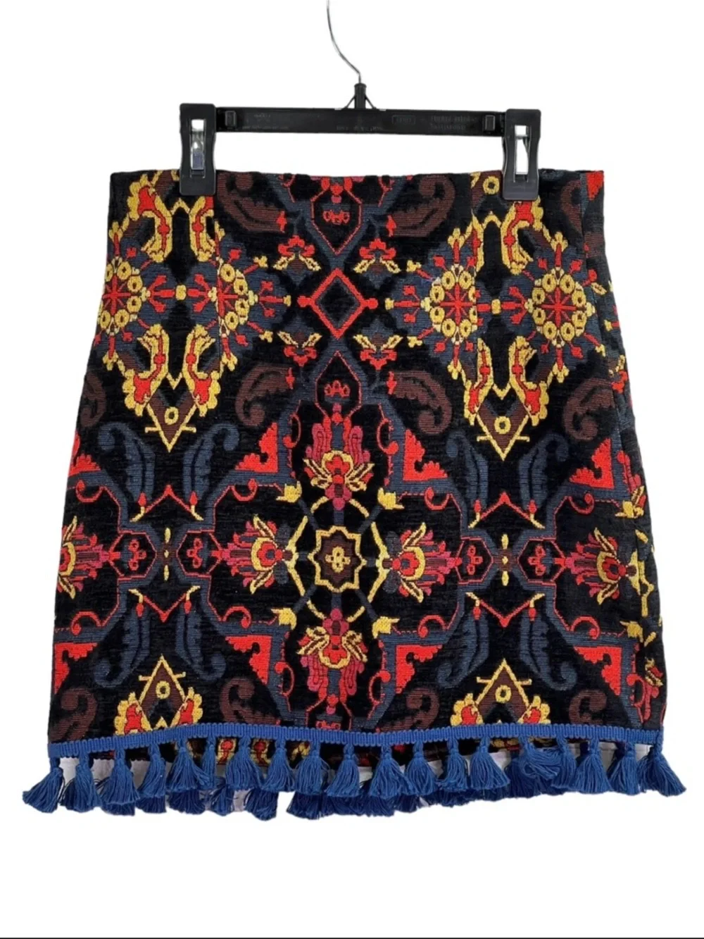 Zara tapestry Morrocan carpet bag motif A line fringe hem womens sz S